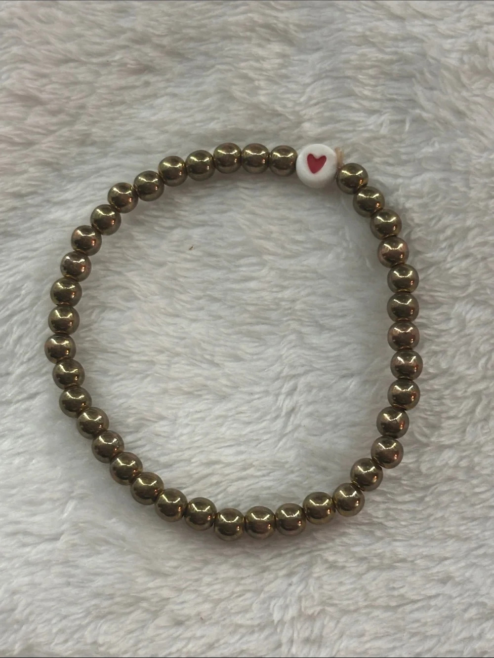 Gold Beaded Stretch Bracelet with Heart Accent